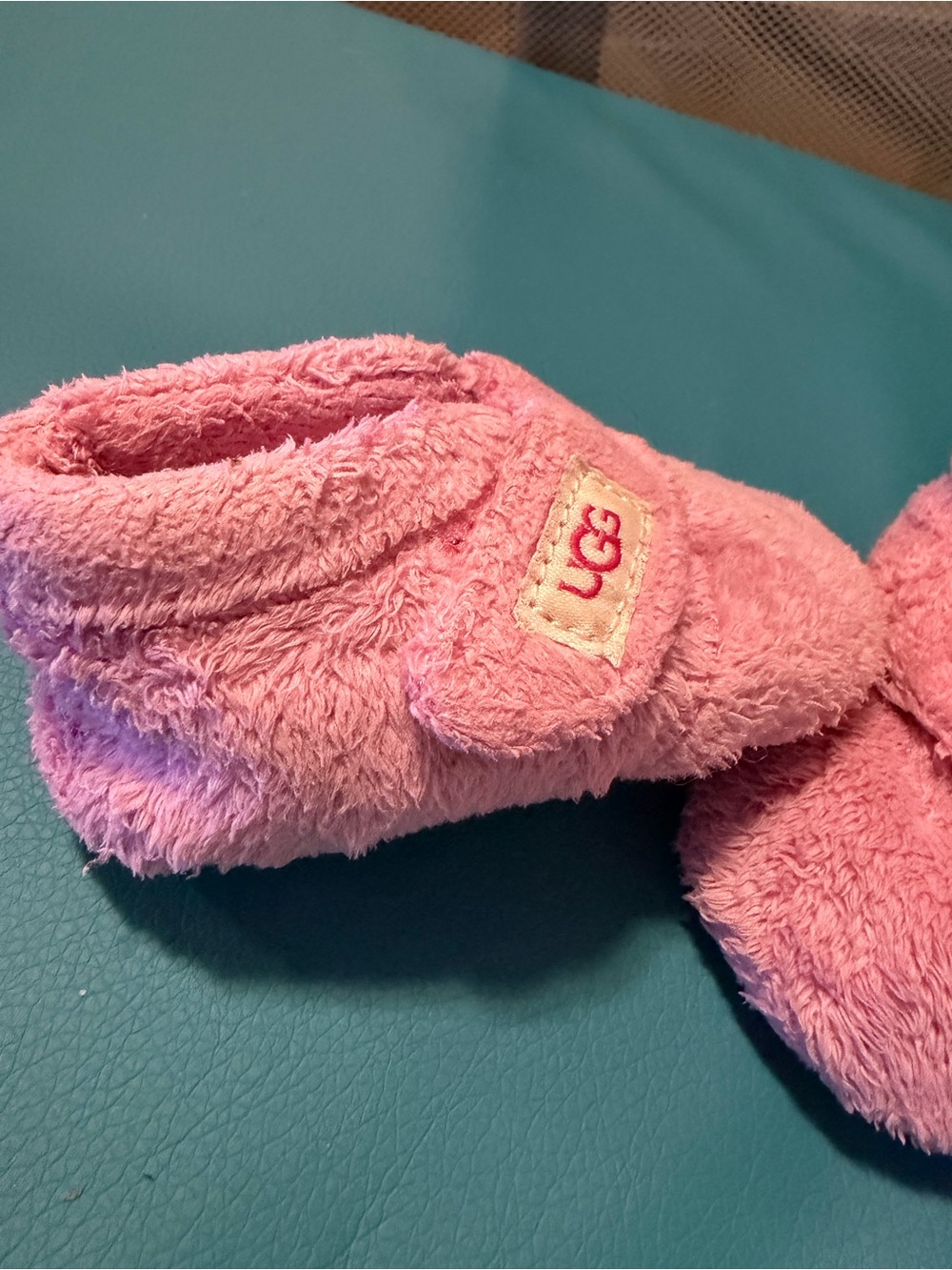 UGG Soft Pink Plush Baby Booties with Velcro Strap